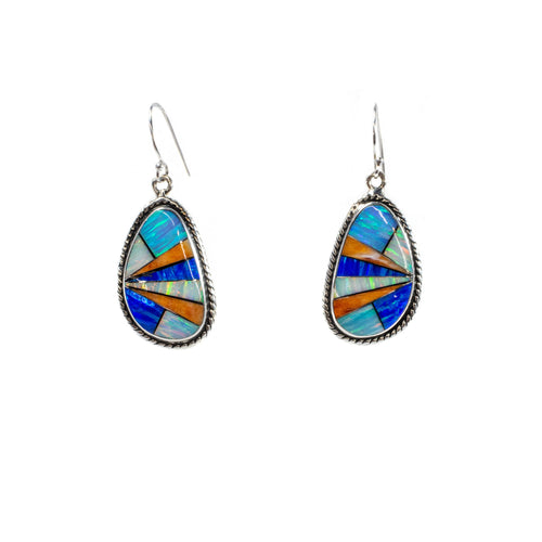 SS Created Opal Multicolor Inlay Earrings