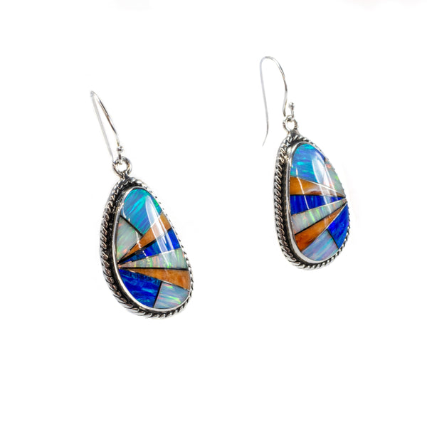 SS Created Opal Multicolor Inlay Earrings