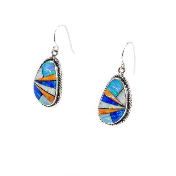 SS Created Opal Multicolor Inlay Earrings