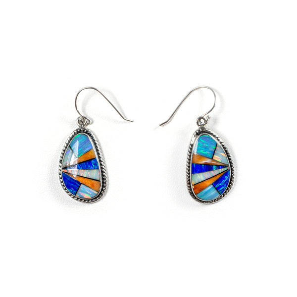 SS Created Opal Multicolor Inlay Earrings