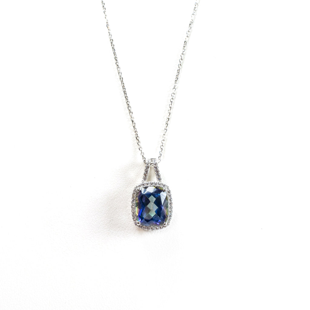 SS Mystic Topaz and CZ Rectangle Necklace