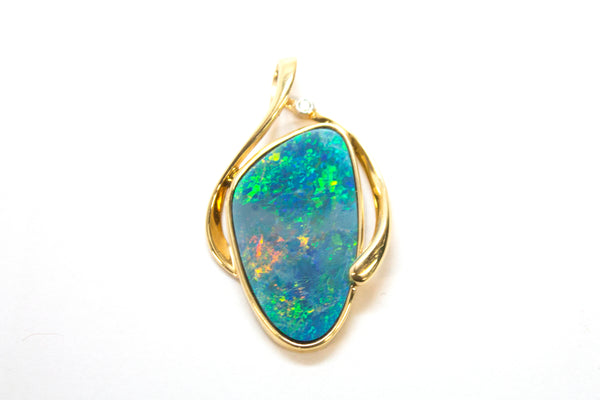 14K Boulder Opal Twist Pendant