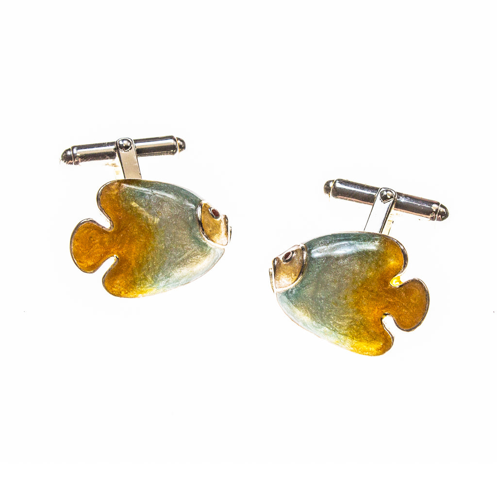 Sterling Silver Enamel Fish Cuff Links