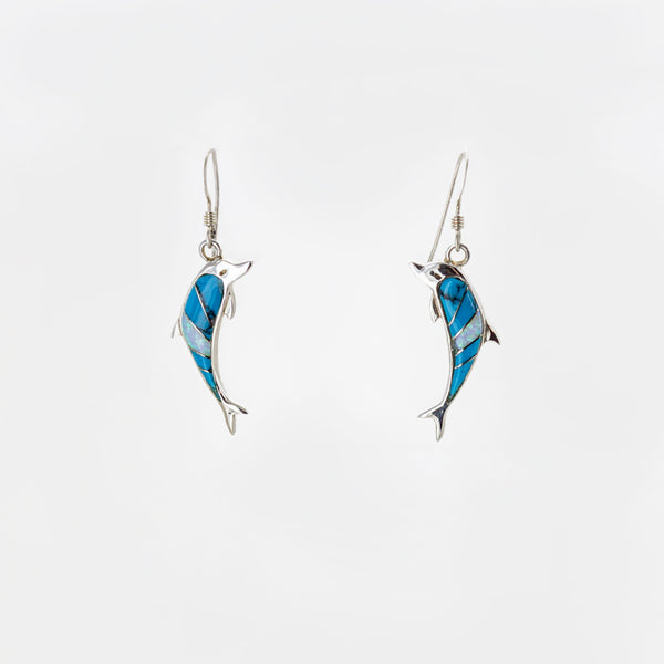 SS Created Opal Dolphin Dangle Earrings