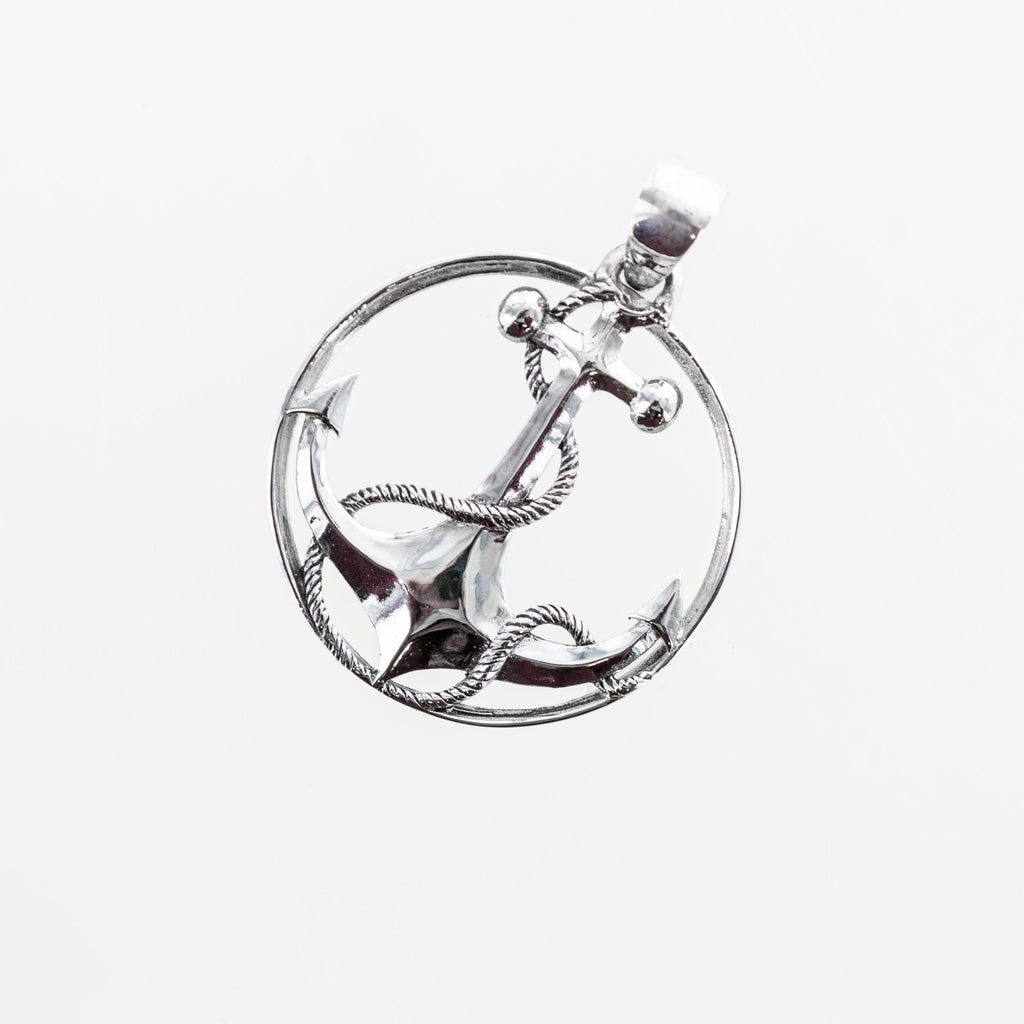 SS Anchor Twisted Rope Circle Pendant
