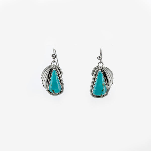 SS Kingman Turquoise Feather Earrings