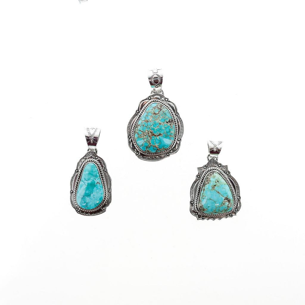SS Turquoise Nugget Navajo Rope Stamp Pendants