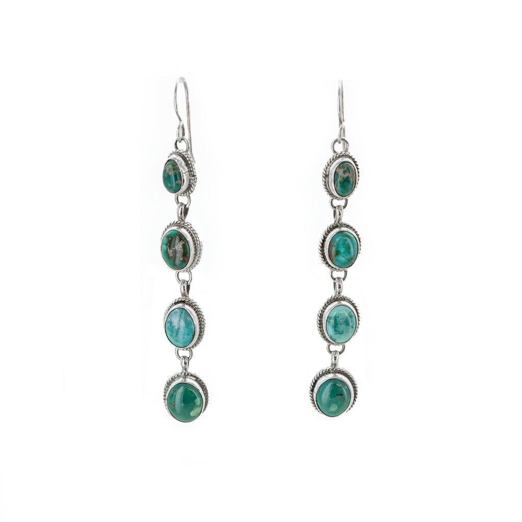 SS Turquoise Oval Rope Twist Dangle Earrings