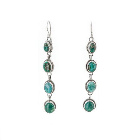 SS Graduated Concave Circle and Turquoise Dangle Earrings