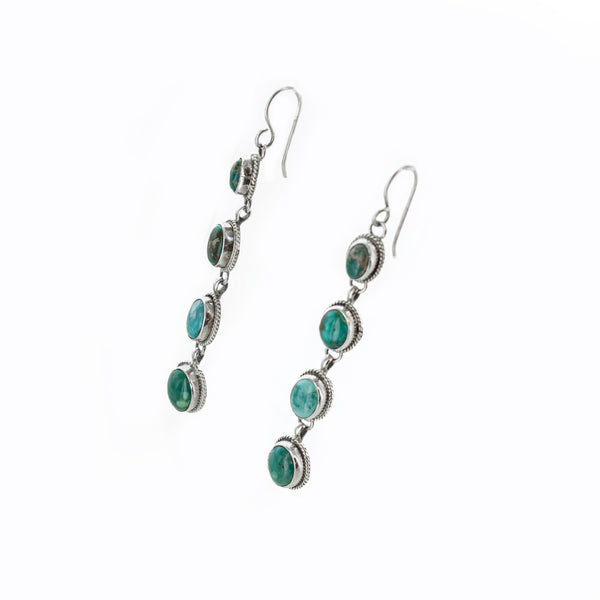 SS Turquoise Oval Rope Twist Dangle Earrings