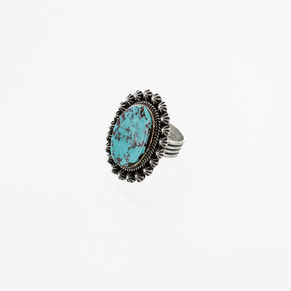 SS Turquoise Flower Ring Size 8.75