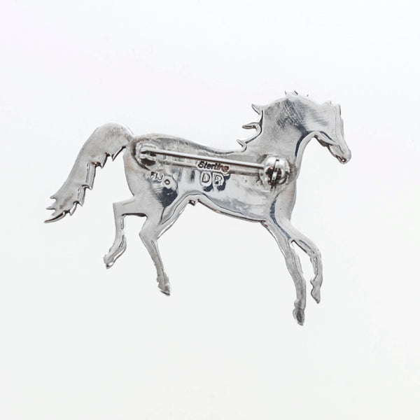 SS Tiger Eye and Onyx Handmade Horse Pin