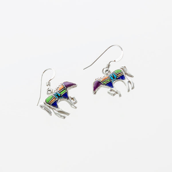 SS Multicolored Horse Inlay Dangle Earrings