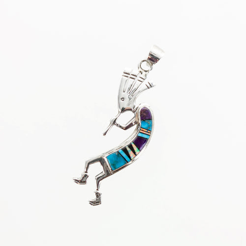 SS Lapis, Sugilite, and Turquoise Kokopelli Inlay Pendant