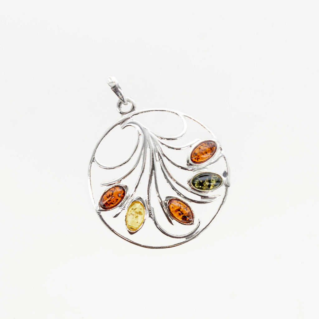 SS Amber Fall Leaves Tree Pendant