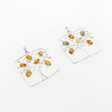 SS Amber Tree Square Pendant