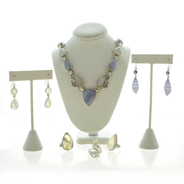 SS Blue Lace Agate & Iolite Drop Earrings