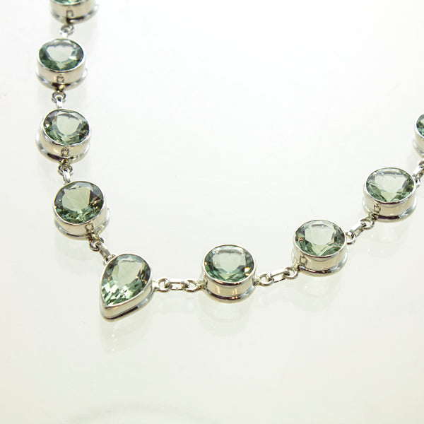SS Green Amethyst Bezel Necklace