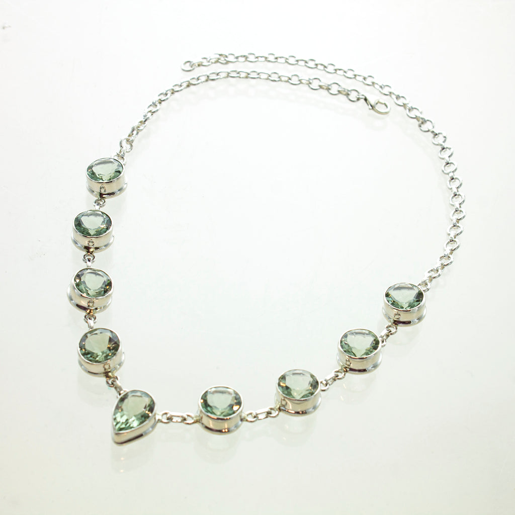 SS Green Amethyst Bezel Necklace