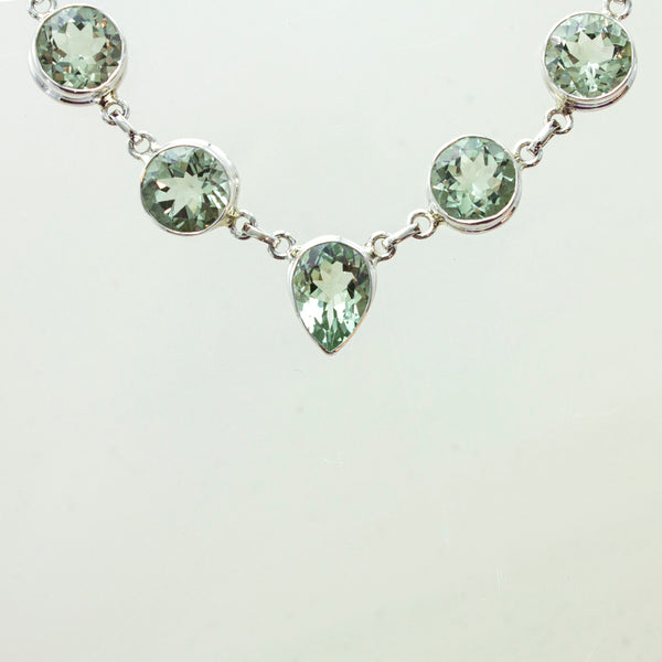 SS Green Amethyst Bezel Necklace