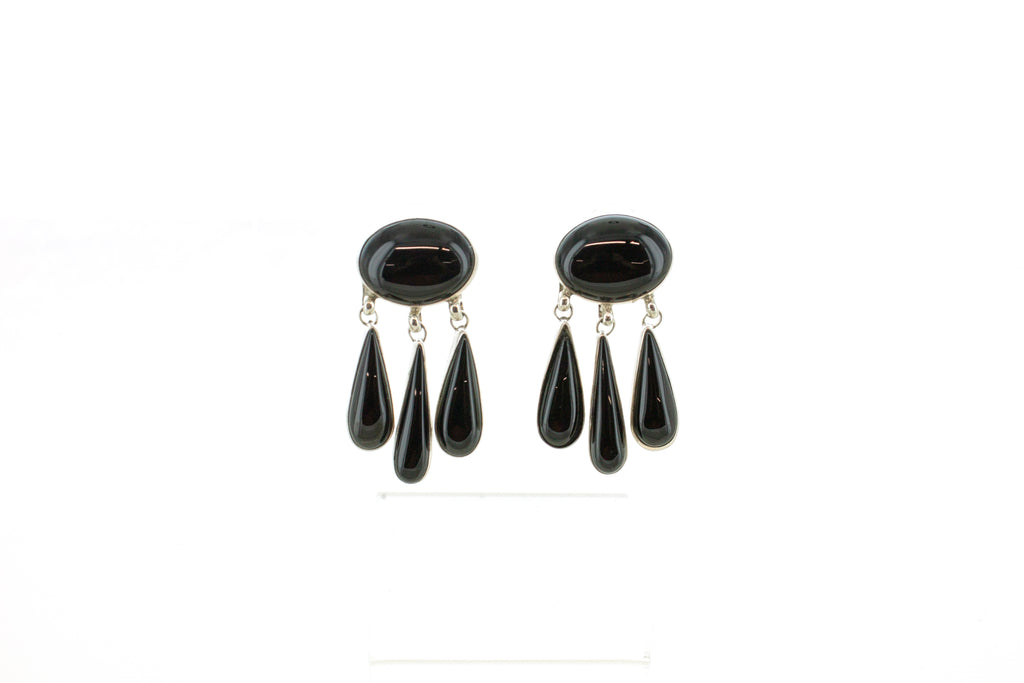 SS Onyx Triple Dangle Earrings