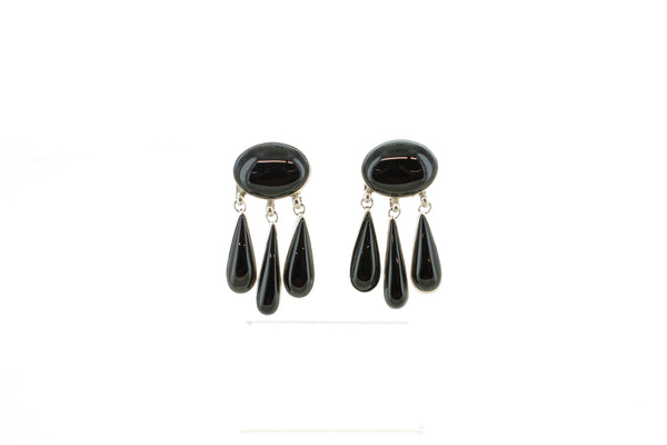 SS Onyx Triple Dangle Earrings