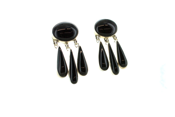 SS Onyx Triple Dangle Earrings
