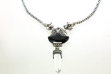 SS Onyx, Quartz, and Marcasite Twin Jaguars Necklace