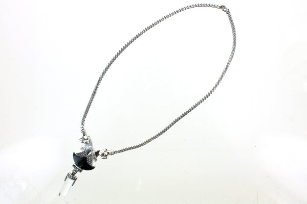 SS Onyx, Quartz, and Marcasite Twin Jaguars Necklace