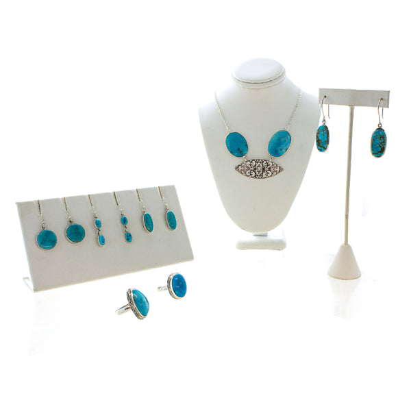 SS Oval Turquoise Bezel Earrings