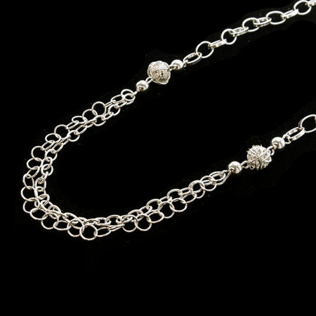 Carved Amber Barrel and Biwa Stick Pearl Necklace