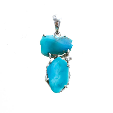 SS Turquoise Nugget Pendant & Popcorn Chain
