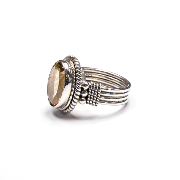 SS 4-banded Citrine Rope Ring Size 7