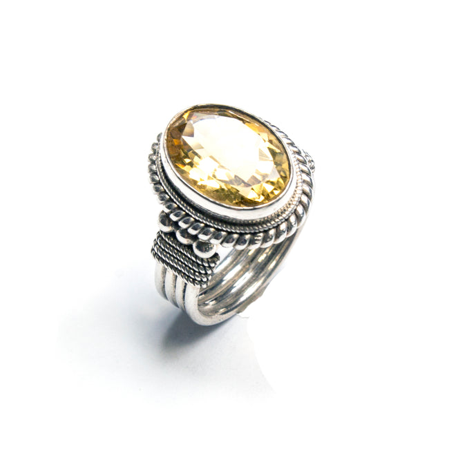 SS 4-banded Citrine Rope Ring Size 7
