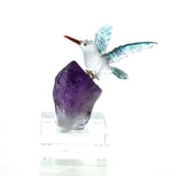 Carved Fluorite, Quartz & Amethyst Hummingbird Sculpture