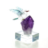 Carved Fluorite, Quartz & Amethyst Hummingbird Sculpture