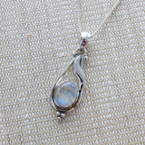 SS Leafy Oval Moonstone Pendant with Bead Accents