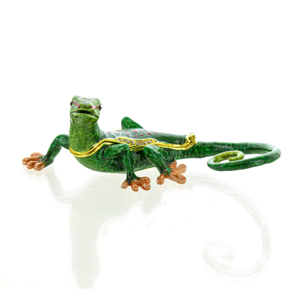 Spotted Lizard Cloissoné Box w/ Matching Necklace