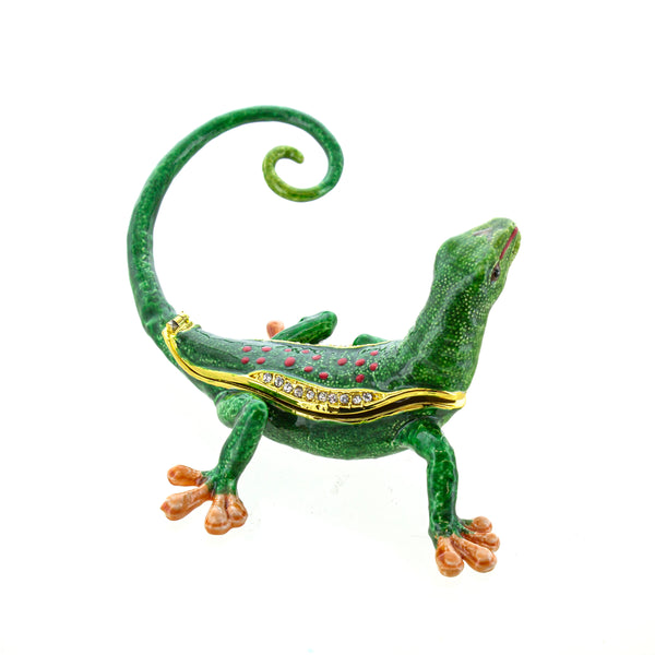 Spotted Lizard Cloissoné Box w/ Matching Necklace