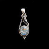 SS Leafy Oval Moonstone Pendant with Bead Accents