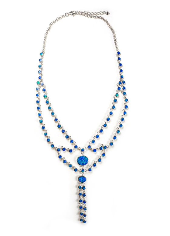 SS Created Opal Inlay Circle Drop Necklace