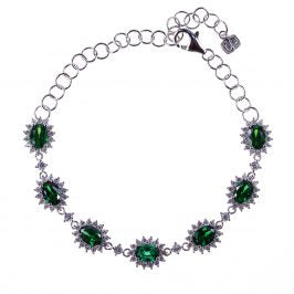 Sterling Silver Created Emerald & CZ 7 Oval Bracelet