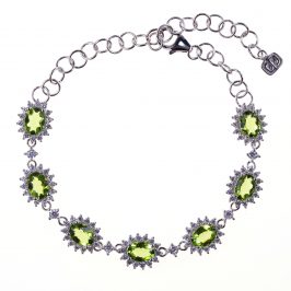 SS Created Peridot and CZ Flower Link Bracelet