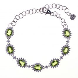 Sterling Silver Created Peridot & CZ 7 Oval Bracelet