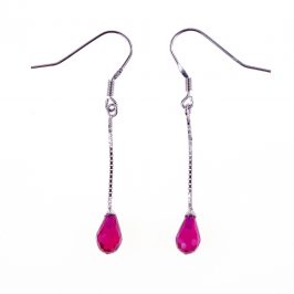 Sterling Silver Created Ruby Briolette Earrings