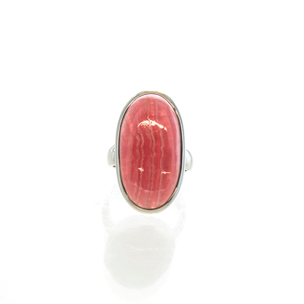 SS Adjustable Rhodochrosite Oval Cabochon Ring