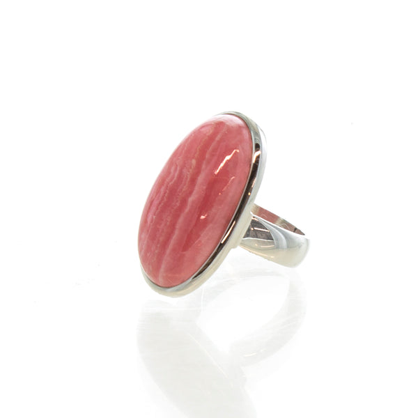 SS Adjustable Rhodochrosite Oval Cabochon Ring