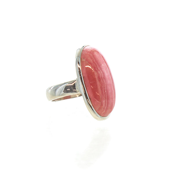 SS Adjustable Rhodochrosite Oval Cabochon Ring