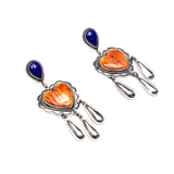 SS Handmade Navajo Spiny Oyster Heart and Lapis Dangle Earrings