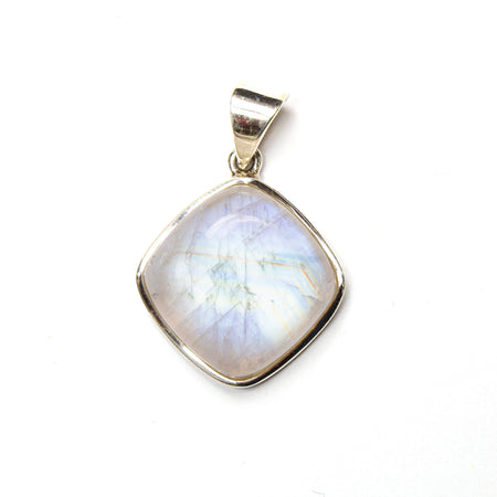 SS Dainty Pear & Square Rainbow Moonstone Necklace